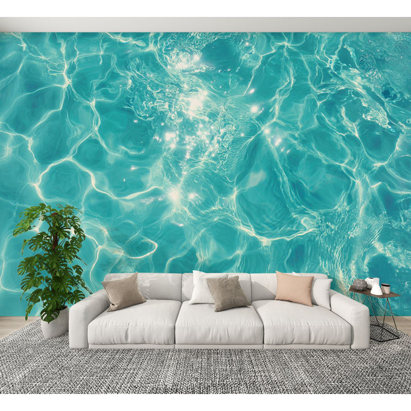 Papier peint adhésif à l'eau turquoise clair Peel and Stick, papier peint amovible en PVC, H 100 po x l 144 po, art mural pour salon de chambre à coucher