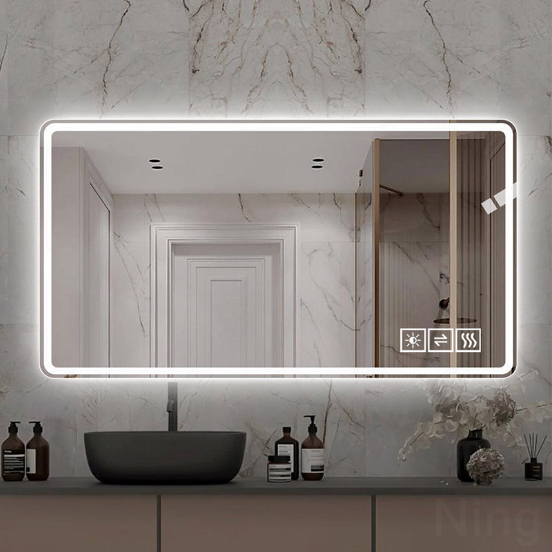 Miroir d'appoint de salle de bain 48 * 32 pouces avec lumières à DEL, miroirs d'appoint de salle de bain anti-buée pour montage mural, 3 couleurs et 5 niveaux d'intensité
