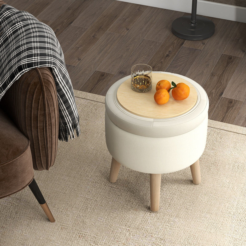 Repose-pieds rembourré Bithiah, 100 % lin beige