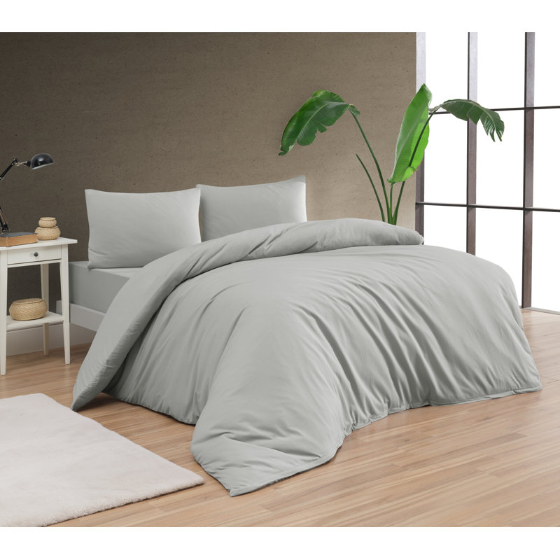 100% Cotton Jersey Knit Duvet Cover Set, King / California King Duvet Cover + 2 King Shams, Gray