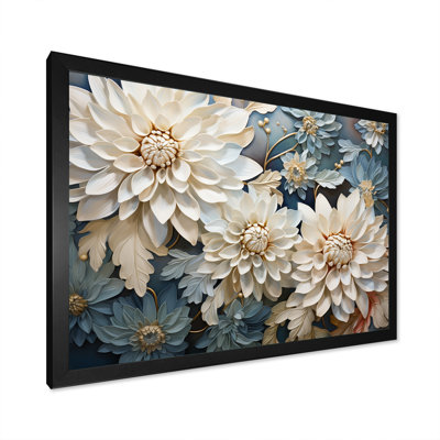 «Chrysanthemums White Blue Mosaic Garden IV - Chrysanthemums», art mural sur toile