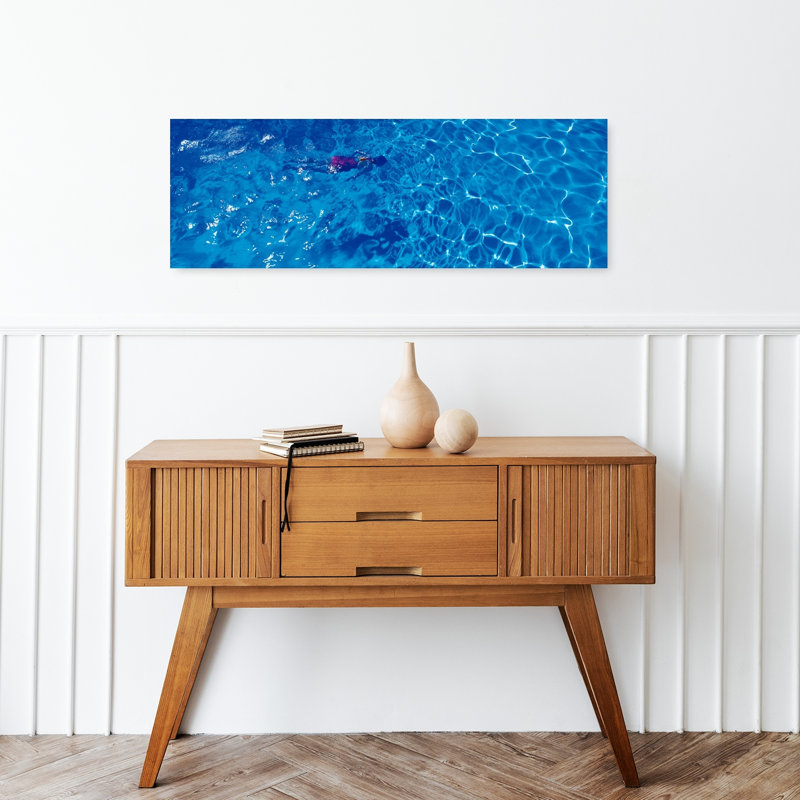 Woman In Swimming Pool Contemporary Wall Art, 12" H x 36" W