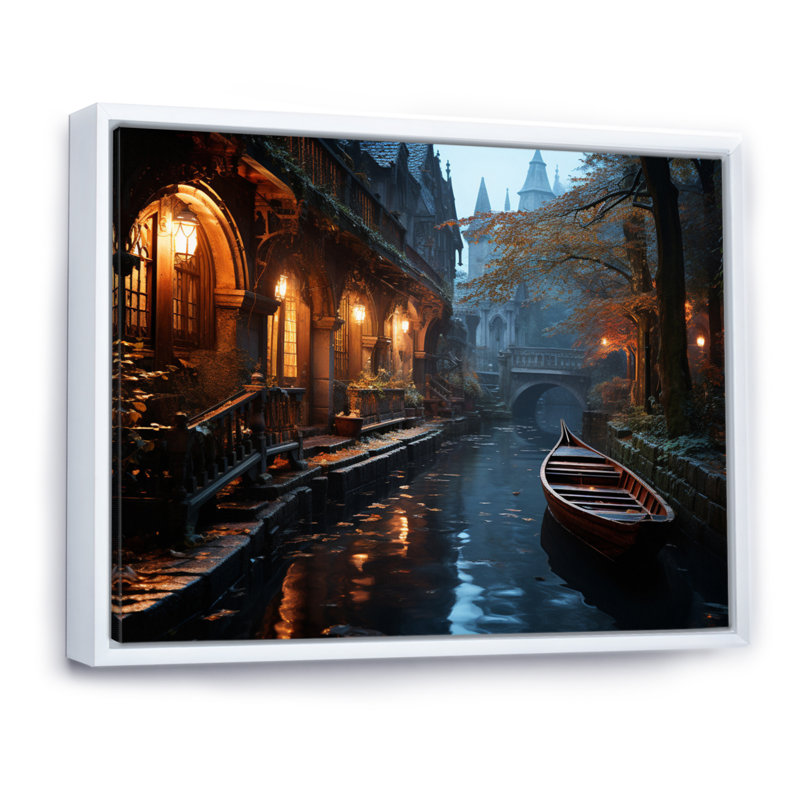 Impression sur toile, "Yellow Canal Atmospheric Passage II", Cadre flottant blanc, H 12 po x l 20 po x P 1 po