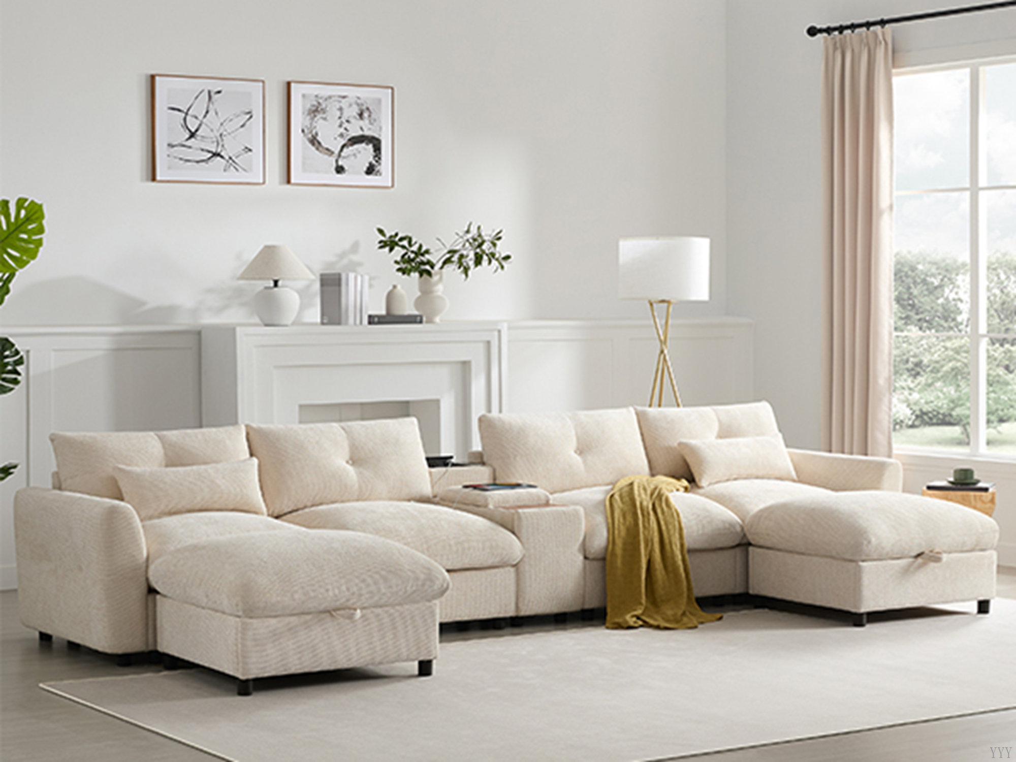 Ebern Designs 142'' Modular Sectional Sofa With Movable Storage Ottoman ...