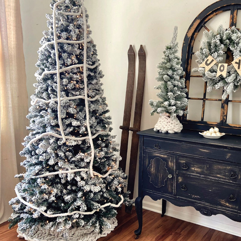 12-Ft White Flocked Pine Christmas Tree with Warm LED Lights