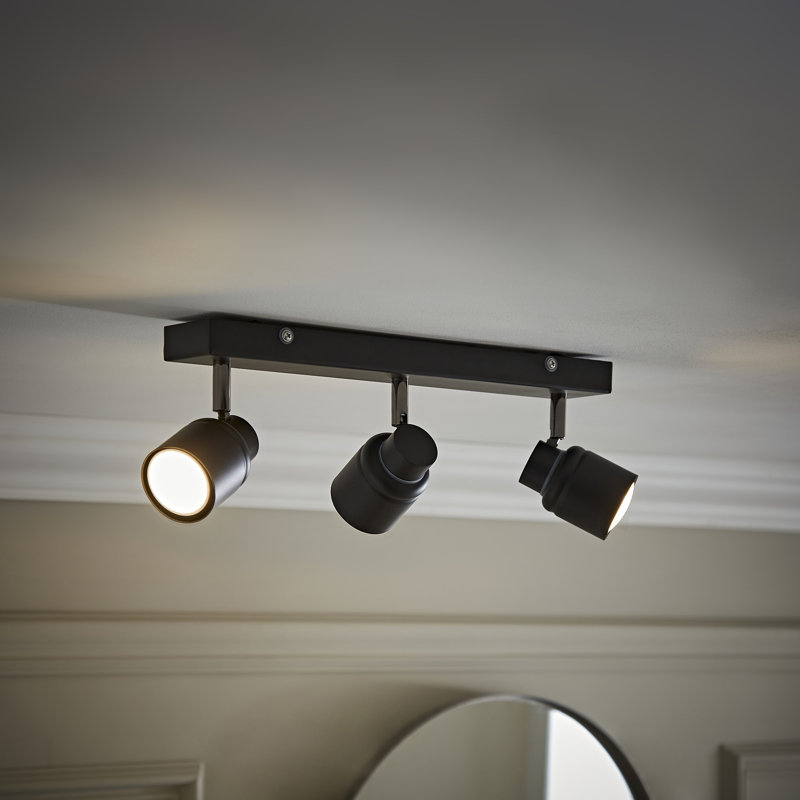 Benton IP44 Rated Bathroom 3 Way Bar Ceiling Light & Warm LED Bulbs, Matte Black, N/A