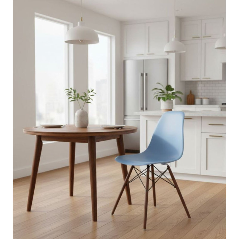 Chaise Hrileena Leffie avec pieds naturels, Bleu, Noyer
