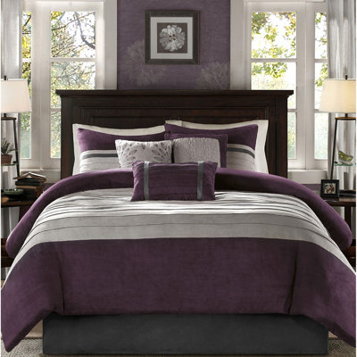 Faux suède mauve pleine grandeur - Coussins décoratifs, édredon lavable à la machine 7 pièces, plissé