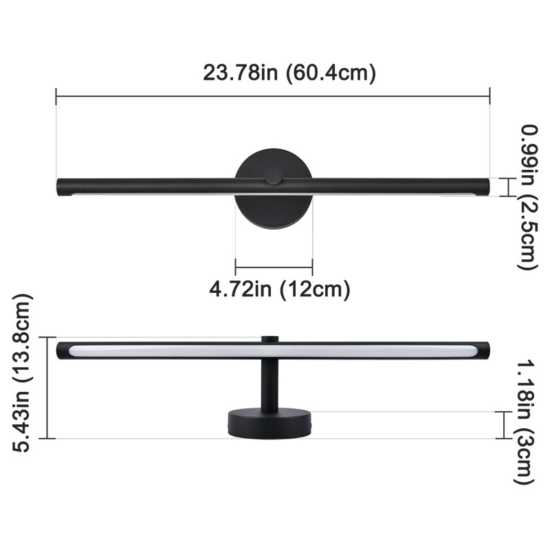Barre de salle de bain à DEL à intensité variable de 24 W, Noir