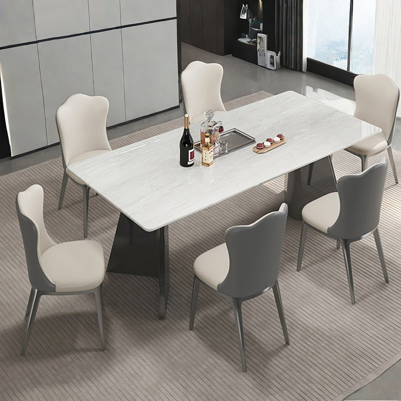 Ensemble de table de salle à manger en marbre naturel de luxe,  H 29,5 po x L 55 po x l 31,5 po, 7 Pieces: Table, 6 Chairs