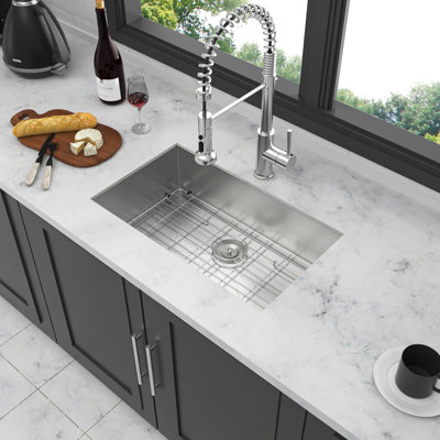 Évier de cuisine 30 po x 18 po en acier inoxydable encastrable de 9 po de profondeur, 18 po avec finition lisse et revêtement de condensation, support de cuisine en acier inoxydable de calibre 30 po