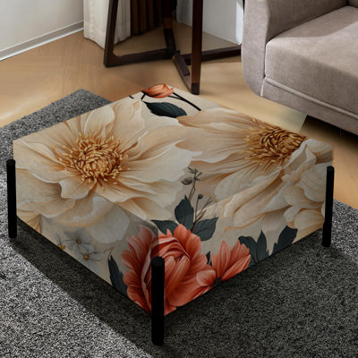 Vintage White Boho Floral Garden Delights - Grand repose-pieds carré floral