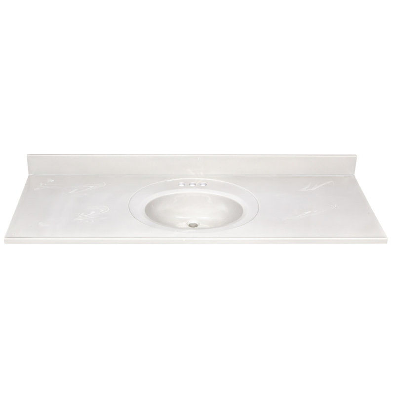 Plateau de meuble-lavabo en marbre de culture 61 po avec dosseret, ensemble amélioré, Blanc sur blanc