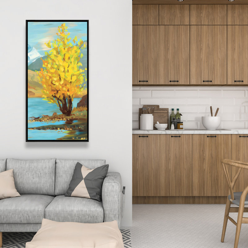 Yellow tree and reflection - 24"x48" Framed canvas