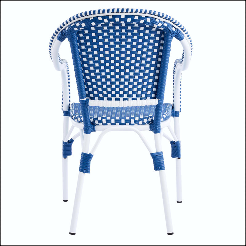 Chaise bistro d'extérieur avec structure en aluminium et rotin PP (ensemble de 2), Blue,White