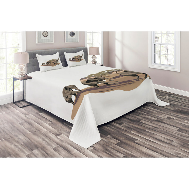 Elephant Eclectic Polyester Coverlet, King Bedspread + 2 Shams