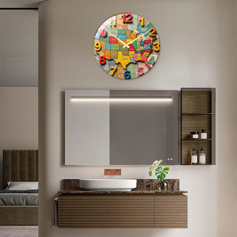 Horloge murale colorée avec carte des États-Unis, horloge murale 24 po
