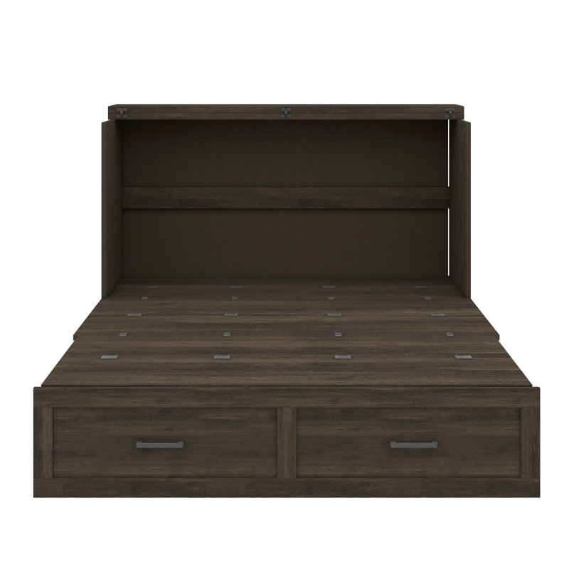 Queen Size Farmhouse-Style Murphy Cabinet Bed, Equipped With Charging Station And Foldable Platform, Featuring A Spacious Storage Drawer For Guest Rooms