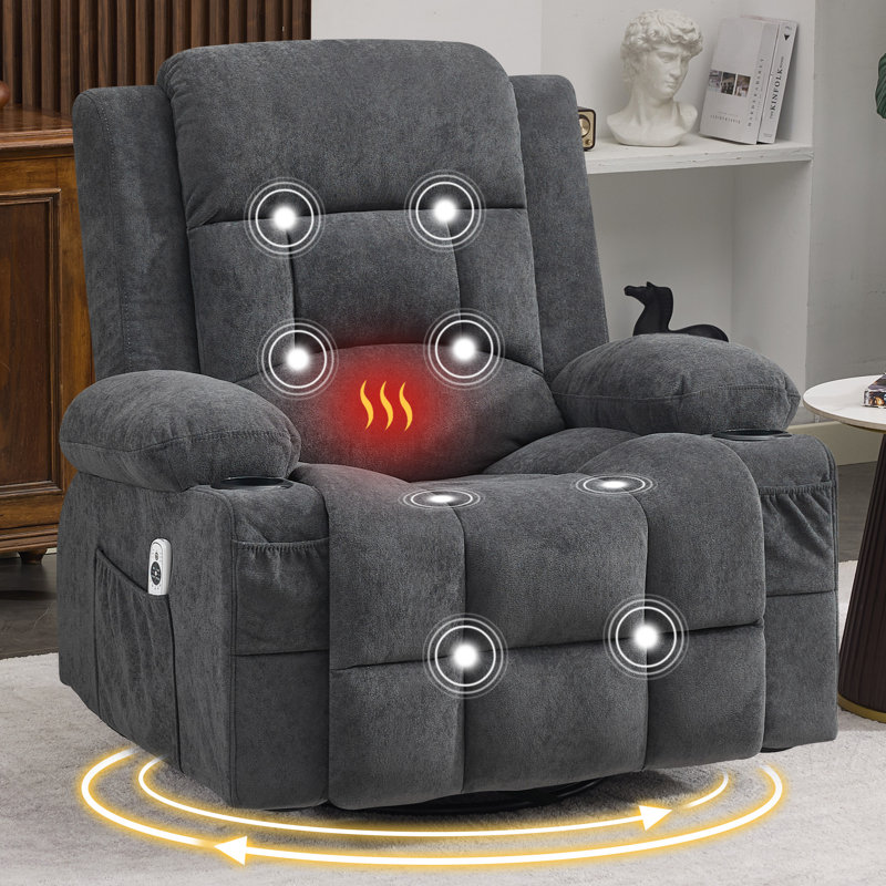 Fauteuil inclinable pivotant de massage, Gris + cuir + espace de vie primaire