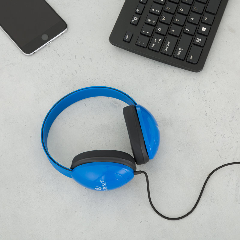 Heavy-Duty Adjustable Tangle-Free Kids' Headphones with Padded Ear Cups, Bleu