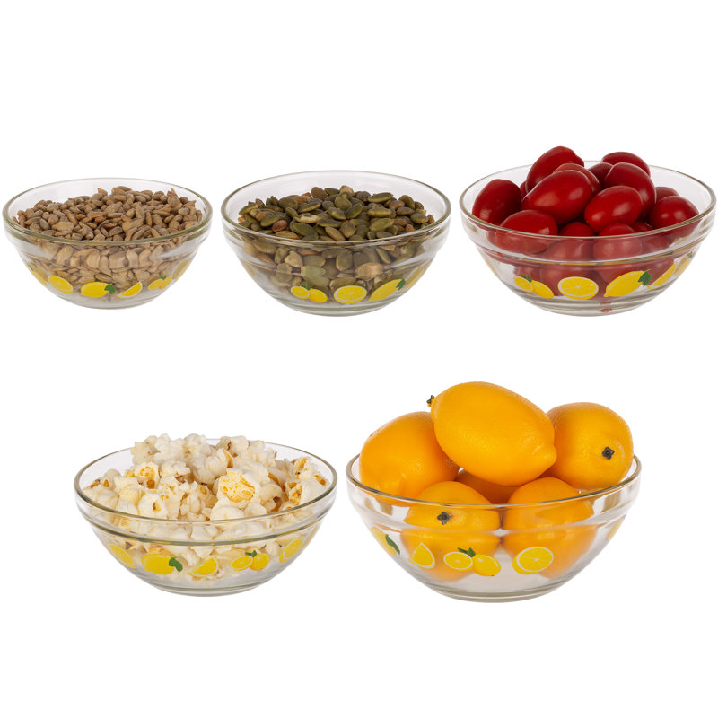 20-Piece Lemon Design Glass Bowls with Green Lids Set