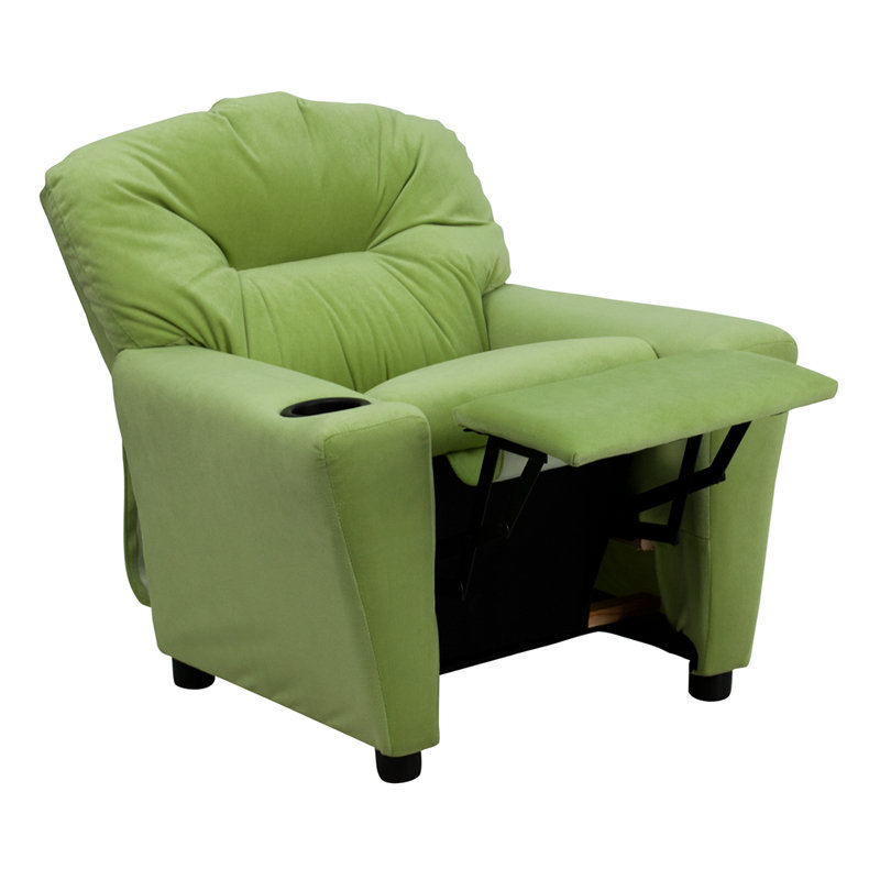 Contemporary Kids Recliner with Cup Holder, Microfiber - Avocado