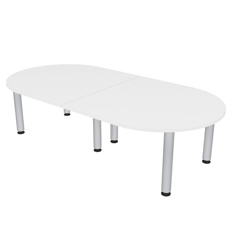 Table de conférence en forme de piste de course avec pieds de poteau, Nickel brossé, L 96 po x l 48 po, Blanc classique