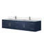 Meuble-lavabo double bleu marine 84 po X P 22 po D, dessus en quartz blanc et ensemble de robinet