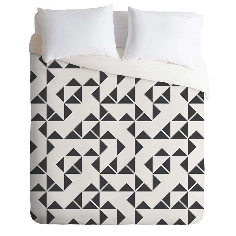 King Black and White Geometric Polyester Duvet Cover Set