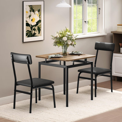 3 Piece Dining Table Set, Kitchen Table Set for 2 with 2 PU Upholstered Chair