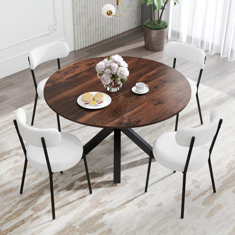 5 - Piece Round Pedestal Dining Set, White/Black, Brown