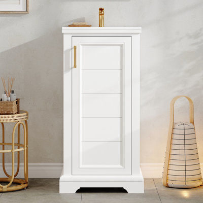 Meuble-lavabo de 16 po avec lavabo en céramique, ensemble de meuble-lavabo simple autoportant avec porte à fermeture douce, tablette réglable, style français