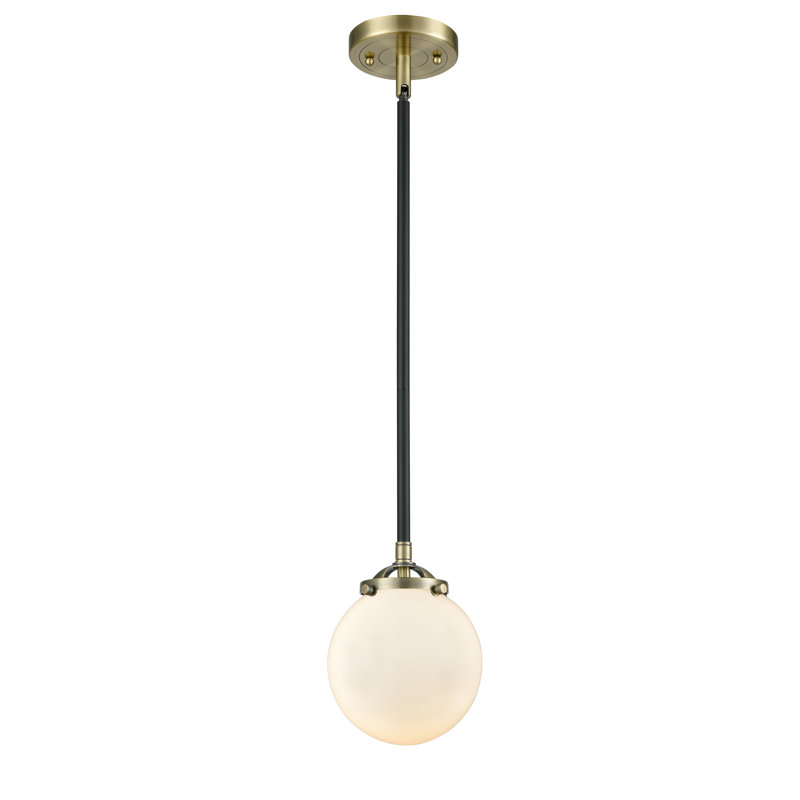 Luminaire suspendu sphère 1 lumière Zarmayr, Laiton antique noir, Blanc mat, Ampoule non incluse