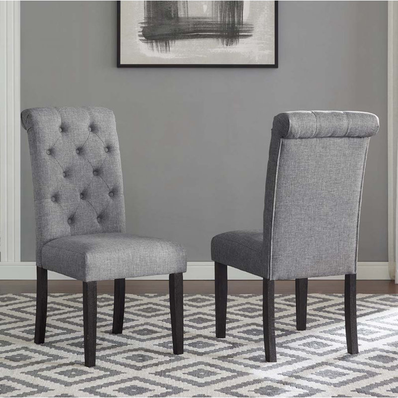 Ensemble de chaises de salle à manger rembourrées en polyester avec dossier capitonné et pieds en bois, Gris