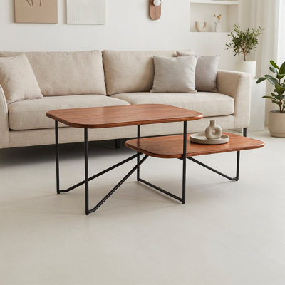 Trails Coffee Table with Mango Wood Top and Metal Base - Black Walnut Matte Finish, Handcrafted Accent Table