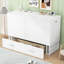 Grand lit escamotable mobile avec tiroir de rangement et tablettes latérales, lit plateforme pliable peu encombrant, blanc