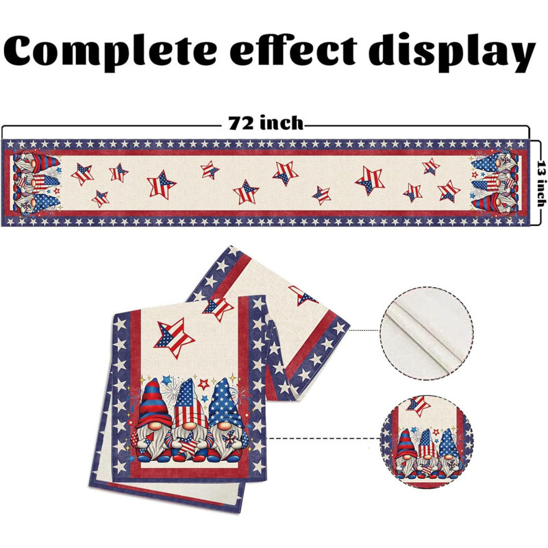 4Th Of July Table Runner Gnome Stars Patriotic America Memorial Day Independence Day Dining Table Decoratios Indoor Outdoor Home Décor