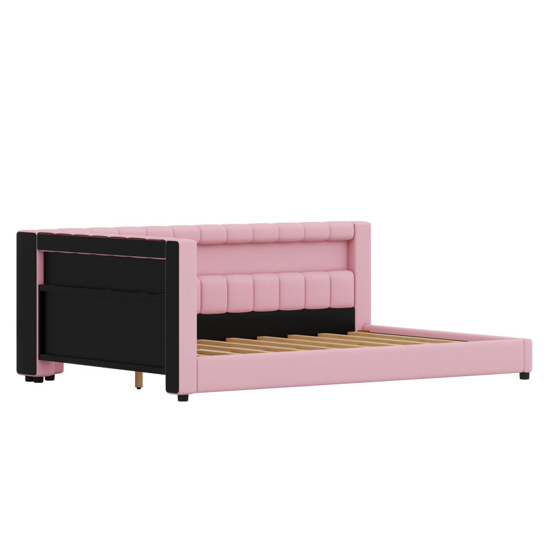 Contemporary Soft-Finish Platform Frame Featuring Built-in Power Ports and Illumination, Pink