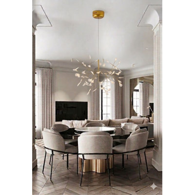 Transitional 63-Light Gold LED Petal Chandelier With Frosted Acrylic Diffusers