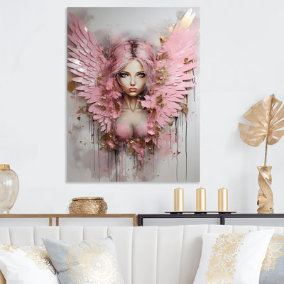 Gold And Pink Angel Woman Portrait - Fashion Metal Art