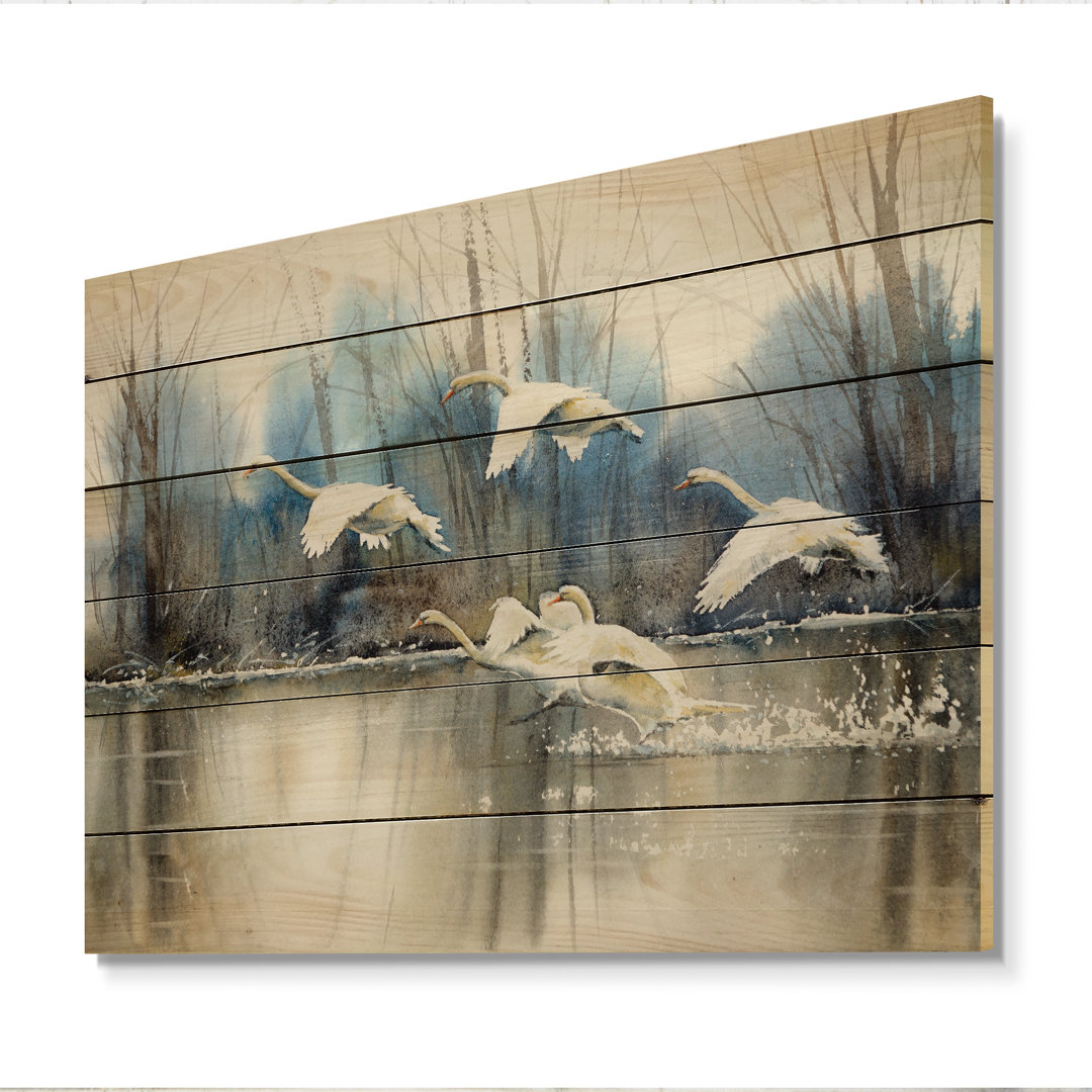 White Swans Flying - Traditional Wood Wall Decor Winston Porter