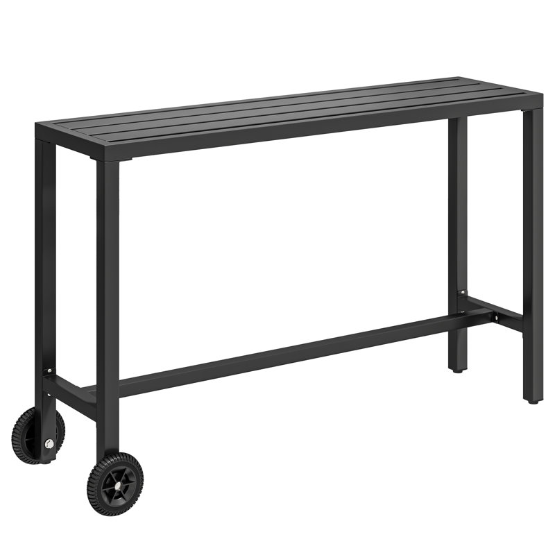 Table de bar d'extérieur en métal avec roulettes l 39 po / 55 po x H 37 po Soline, Noir, noir, noir, noir