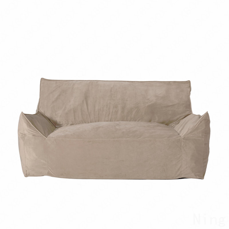 Velveteen 2 Seater Oversized Bean Bag Chair With Armrests, Taupe, Taupe Velvet