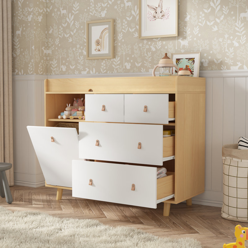 Commode à langer moderne avec rangement solide, Beige