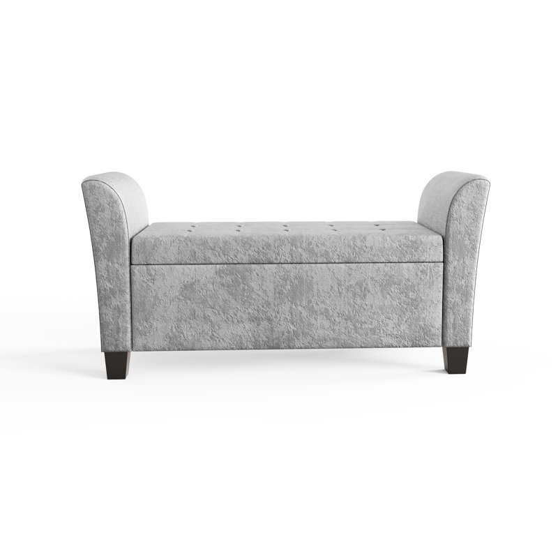 Kristian Velvet Upholstered Storage Bench, Grey Crushed Velvet