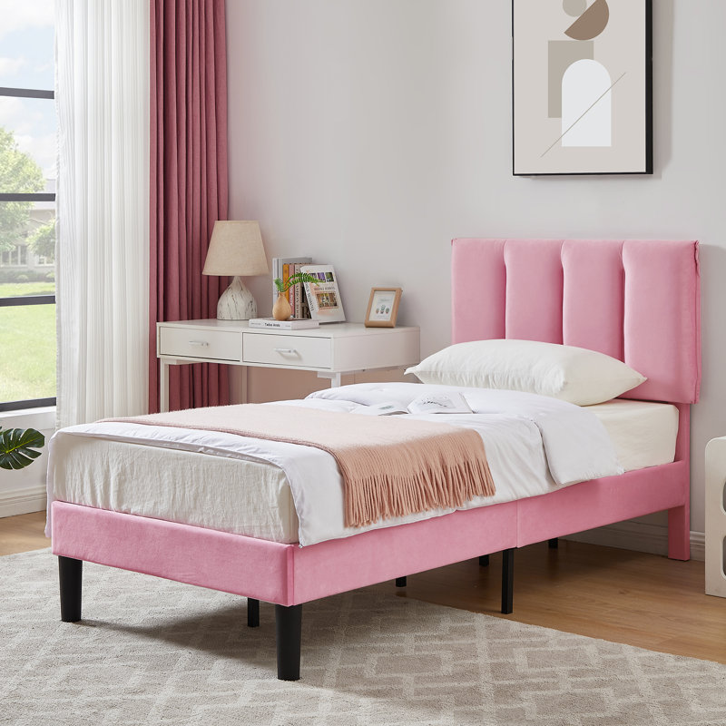 Structure de lit tapissier Auxter, Lit simple, Rose