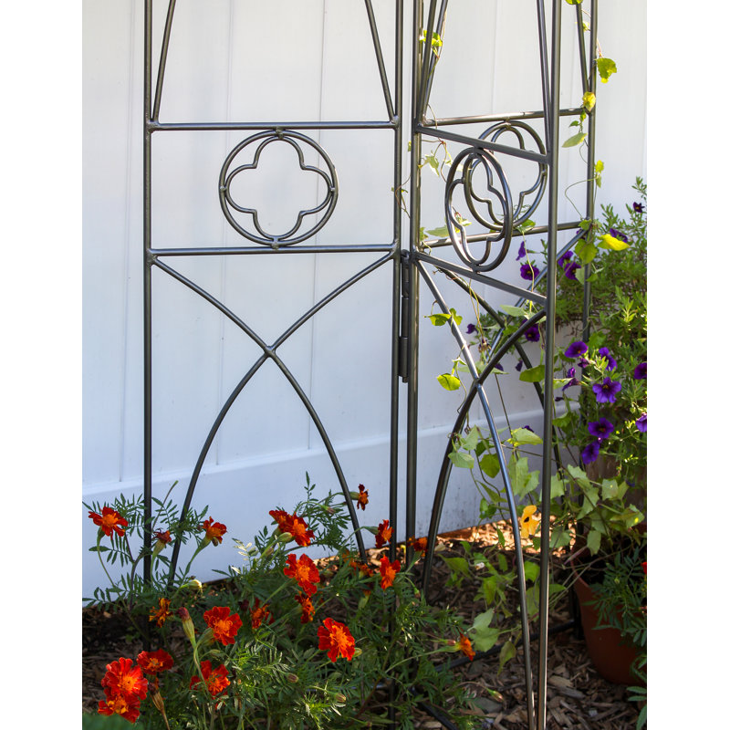 Graphite Wrought Iron Gothic Trellis with Cathedral Arches