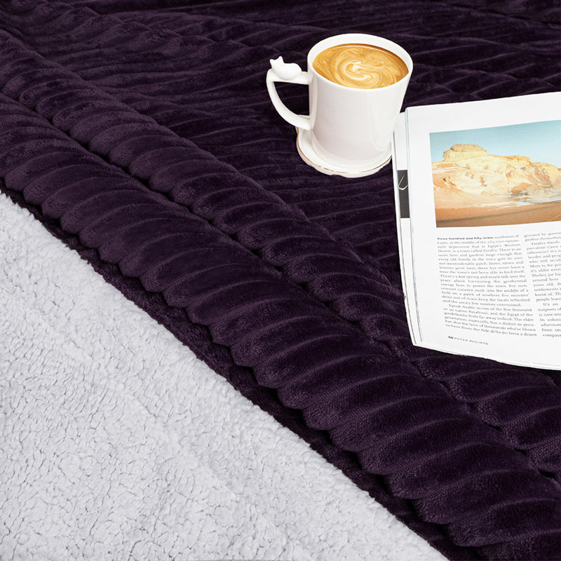 Purple Reversible Sherpa Fleece Throw Blanket