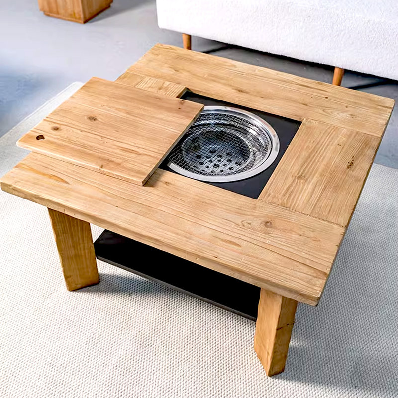 Modern Burlywood Solid Wood Square Coffee Table