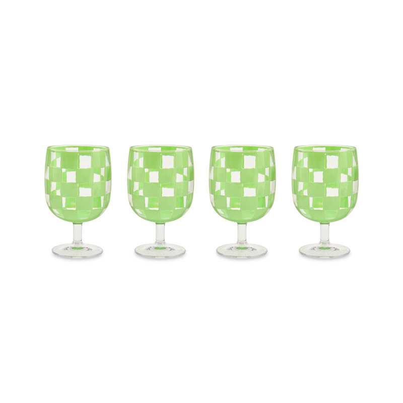 Green Check Acrylic Water Goblets, Green/Clear